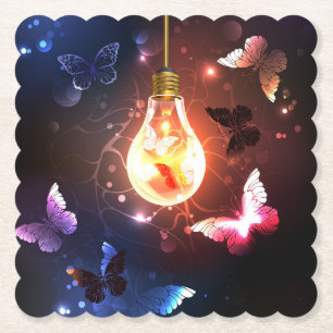 Posavasos De Papel Bombilla brillante con mariposas nocturnas