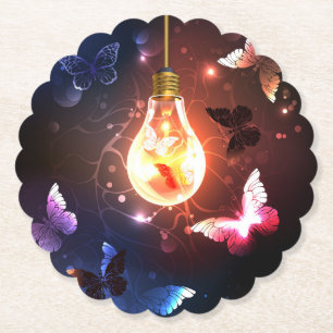 Posavasos De Papel Bombilla brillante con mariposas nocturnas