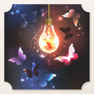 Posavasos De Papel Bombilla brillante con mariposas nocturnas