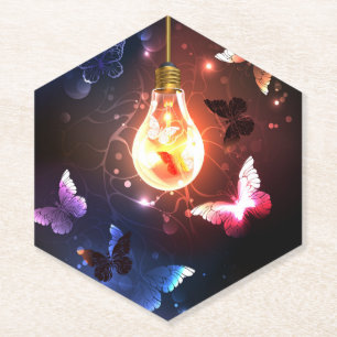 Posavasos De Papel Bombilla brillante con mariposas nocturnas