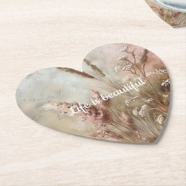 Posavasos De Papel Bonito beige rosa chic floral boho (En perspectiva)