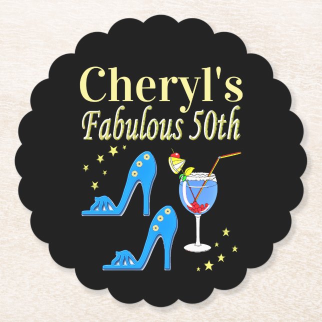 POSAVASOS DE PAPEL BONITO DISEÑO AZUL 50 DE CUMPLEAÑOS (Anverso)