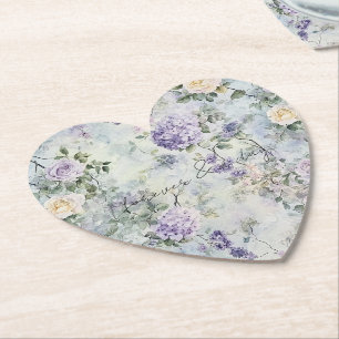 Posavasos De Papel Bonito Lavanda Morado Boda Floral Rosas Blancas