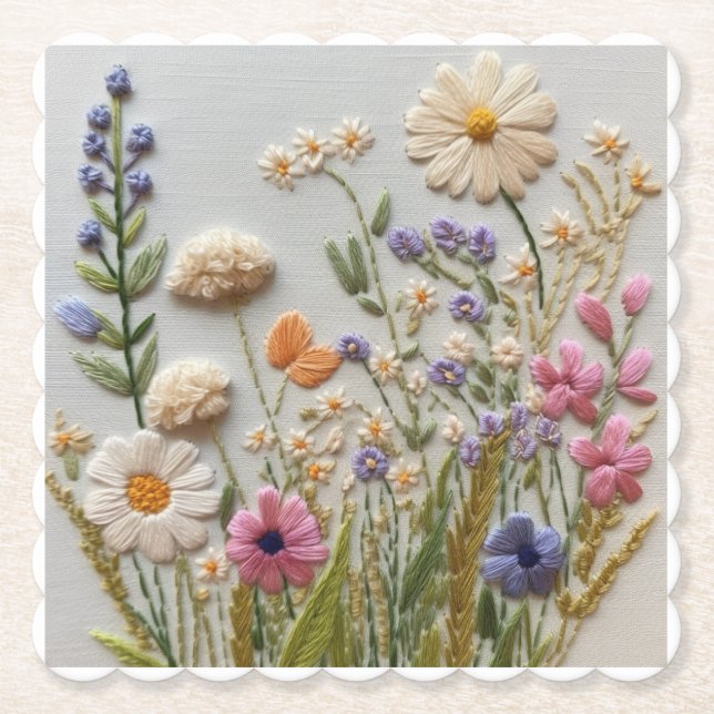 Posavasos De Papel Bonito Pastel Wildflowers Embroidery (Anverso)