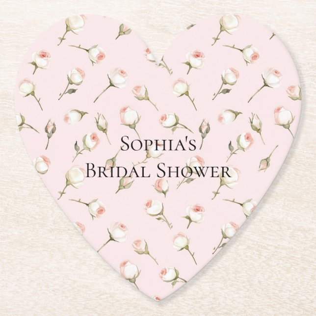 Posavasos De Papel Bonito Rosa Blanco Roses Floral Brillante (Anverso)