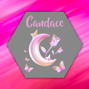 Posavasos De Papel Bonito Rosa- Luna, Mariposa, Floral - Monograma  