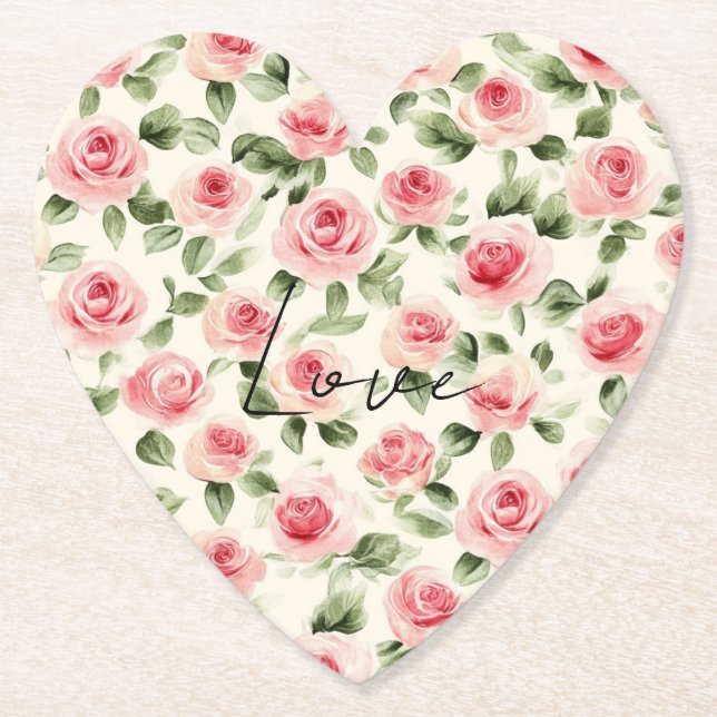 Posavasos De Papel Bonito Rosa Roses Floral Brillante (Anverso)