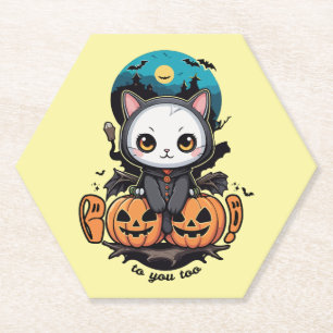 Posavasos De Papel Boo a ti también   Alas y calabaza de gatos