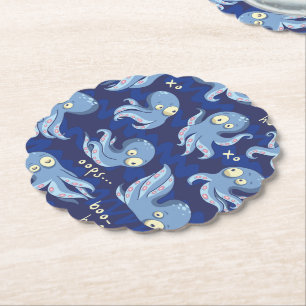 Posavasos De Papel Boo Octopus Niños Azules Ropa y Fiesta de decoraci