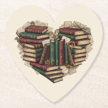 Book Lover Heart Paper Coaster