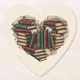 Posavasos De Papel Book Lover Heart Paper Coaster