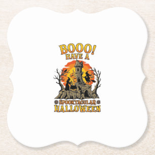 Posavasos De Papel Booo Espeluznante Halloween Bruja Caldero Castillo