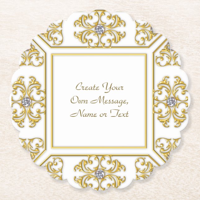 Posavasos De Papel Borde Ornamental Dorado Elegante con Acento de Dia (Anverso)
