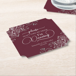 Posavasos De Papel Borgoña y plata posh no tomes mi bebida Boda