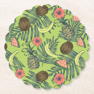 Posavasos De Papel Bosquejo de la fruta tropical en modelo verde