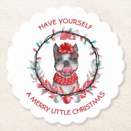 Posavasos De Papel Boston Terrier Merry Christmas