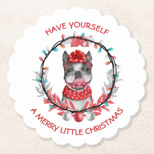 Posavasos De Papel Boston Terrier Merry Christmas