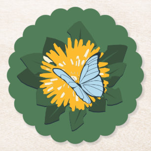 Posavasos De Papel Botánico Estilizado Diente de León Mariposa Amaril