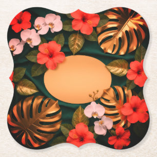Posavasos De Papel Botánico Oro Monstera Hibiscus Elegante Lujo