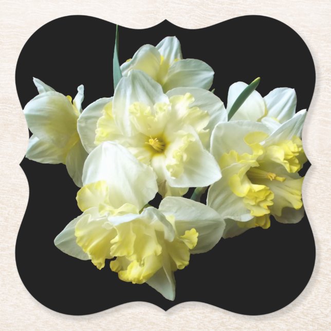 Posavasos De Papel Bouquet amarillo blanco de los Daffodils en negro  (Anverso)