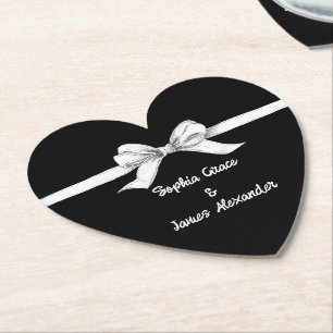 Posavasos De Papel Bow negro y blanco   Boda elegante   Monocromo