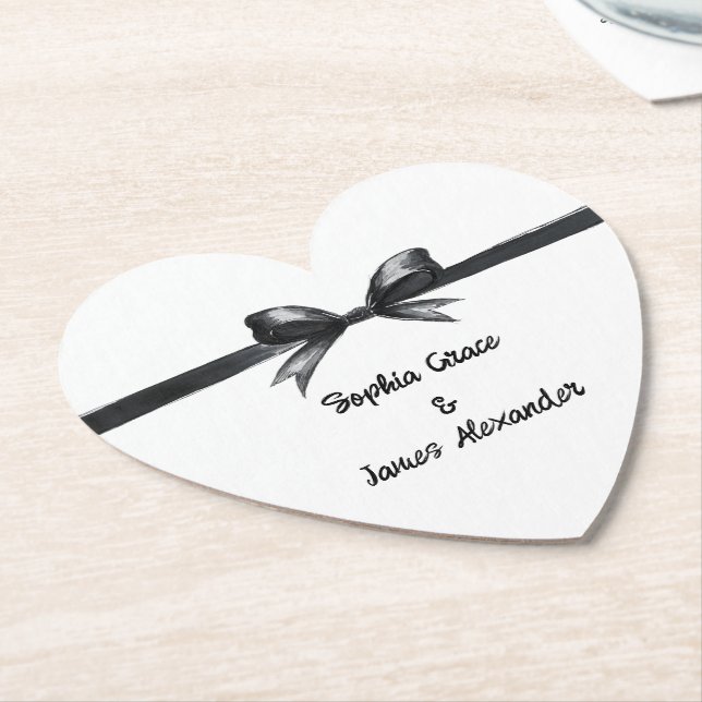 Posavasos De Papel Bow negro y blanco | Boda elegante | Monocromo (En perspectiva)