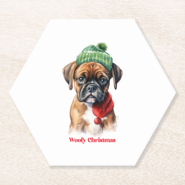 Posavasos De Papel Boxer Dog Navidades X-Mas regalo de deseo Woofy Ch (Anverso)