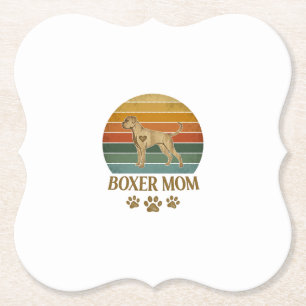 Posavasos De Papel Boxer Mamá Perro Retro Atardecer Huellas De Patas_