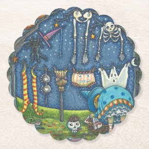 POSAVASOS DE PAPEL BRAZO HANGANDO SU GATO NEGRO, FANTASMA, LAVANDERÍA