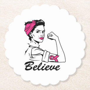 Posavasos De Papel Breast Cancer Awareness Month Women's Believe Pink