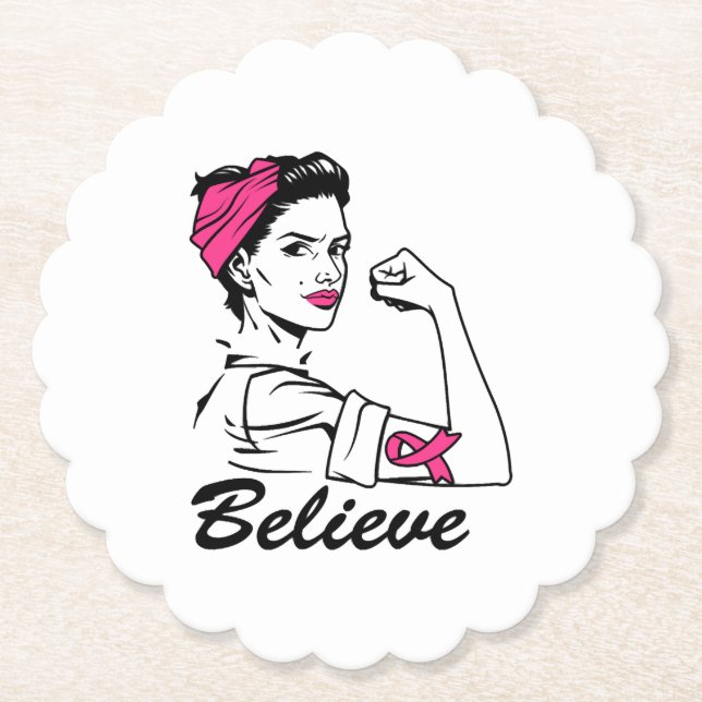 Posavasos De Papel Breast Cancer Awareness Month Women's Believe Pink (Anverso)