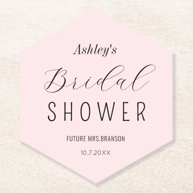 Posavasos De Papel Bridal Shower Rubor Pink Elegant (Anverso)