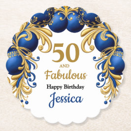 Posavasos De Papel Bright Blue and Flat Gold Birthday Party