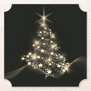 Posavasos De Papel Brillo dorado de estrellas en el árbol de Navidad