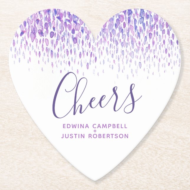 Posavasos De Papel Brindis morado arte moderno toques de acuarela (Anverso)