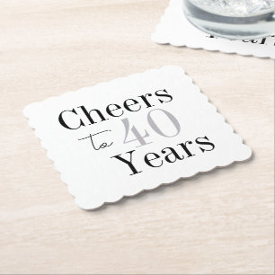 Posavasos De Papel Brindis por 40 años de fiesta minimalista de plata