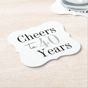 Posavasos De Papel Brindis por 40 Años Fiesta Minimalista de Plata