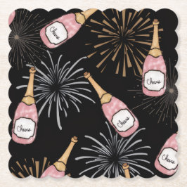 Posavasos De Papel Brindis por el Año Nuevo Champán y Fuegos Artifici
