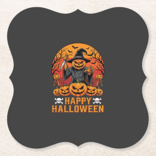 Posavasos De Papel Bruja de calabaza espeluznante diseño de vector fe