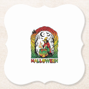 Posavasos De Papel Bruja de Halloween Caldero Elaboración Gato Negro 