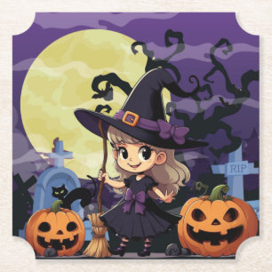 Posavasos De Papel Bruja de Halloween de Anime Lindo