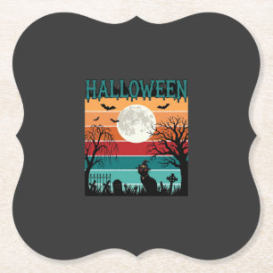 Posavasos De Papel Bruja de Halloween Gato Araña Telaraña Luna Cement