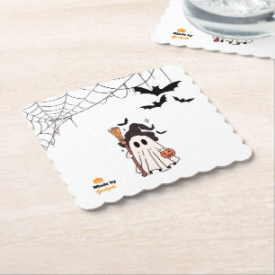 Posavasos De Papel Bruja fantasma de Halloween con cuarto y calabaza