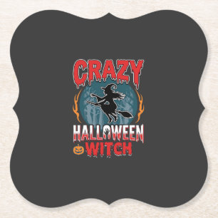 Posavasos De Papel Bruja Loca de Halloween Diseño de Terror de Escoba