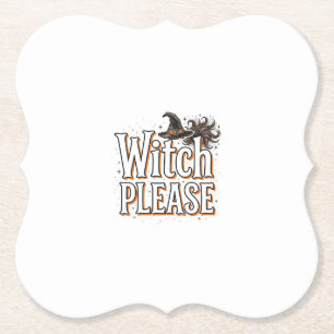 Posavasos De Papel Bruja Vintage Por Favor Diseño De Vector De Hallow