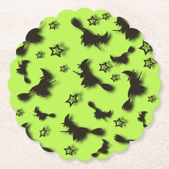 Posavasos De Papel Bruja voladora entre las estrellas en la noche de  (Anverso)