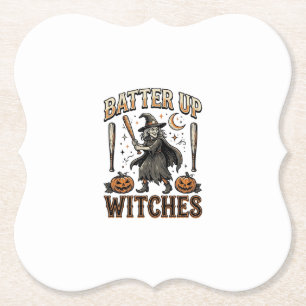 Posavasos De Papel Brujas al bate Diseño de béisbol vintage de Hallow