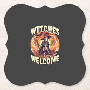 Posavasos De Papel Brujas Bienvenido Halloween Esqueleto Bruja Escoba