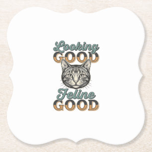 Posavasos De Papel Buen aspecto Felino Bueno Diseño de gato vintage_1