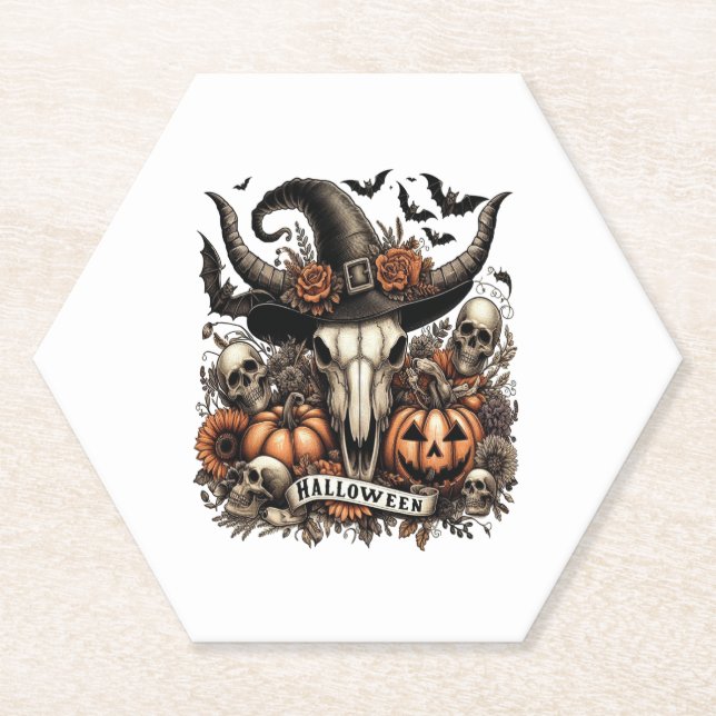 Posavasos De Papel Bull Skull Halloween Cow (Anverso)
